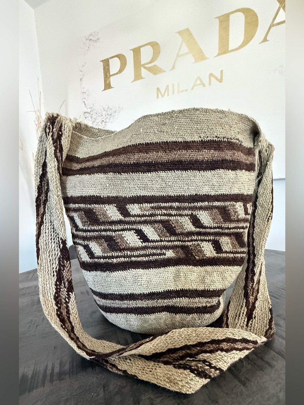 Indigo Beige & Brown Handwoven Crossbody Belt Bag